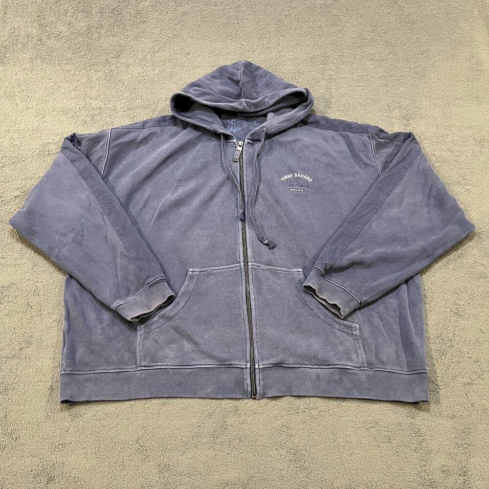 Tommy Bahama Relax Faded Navy Blue Full Zip Drawstring Hoodie Jacket Mens Sz XXL